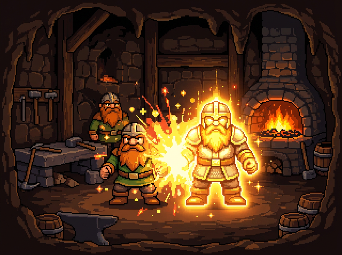 Two dwarves merging into a brighter one